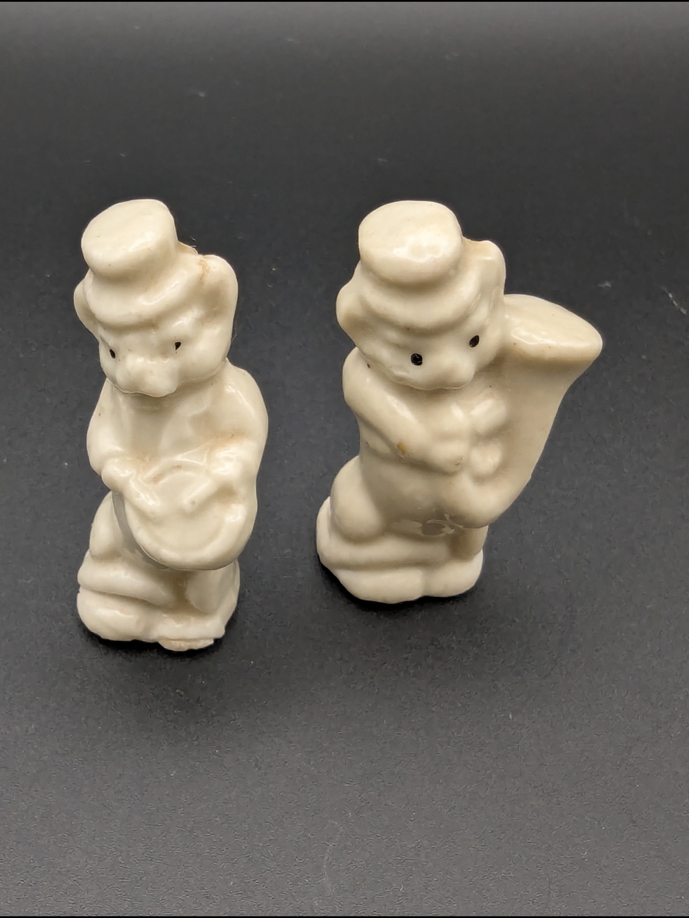 Vintage White Ceramic Miniature Mice Playing Instrumennts Musicians Pair